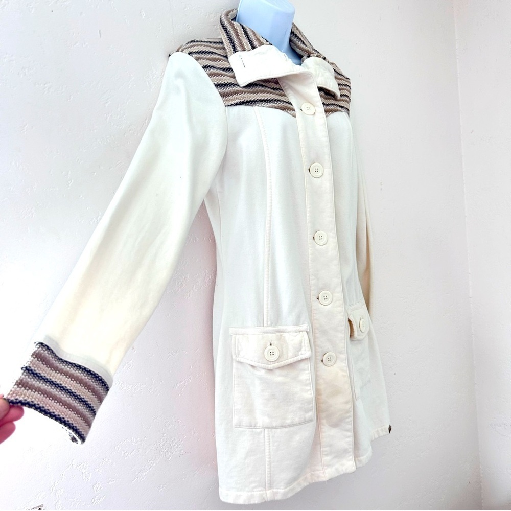 PRANA Women's Rowen Jacket Cream Waffle Knit Yoke Mid Length Fleece Coat Size S - Picture 4 of 12